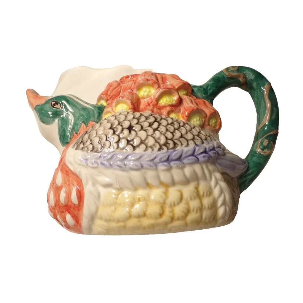 Vintage 1990's WCL 32oz. Goose Teapot Hand-painted with Flower Lid; Peach Green